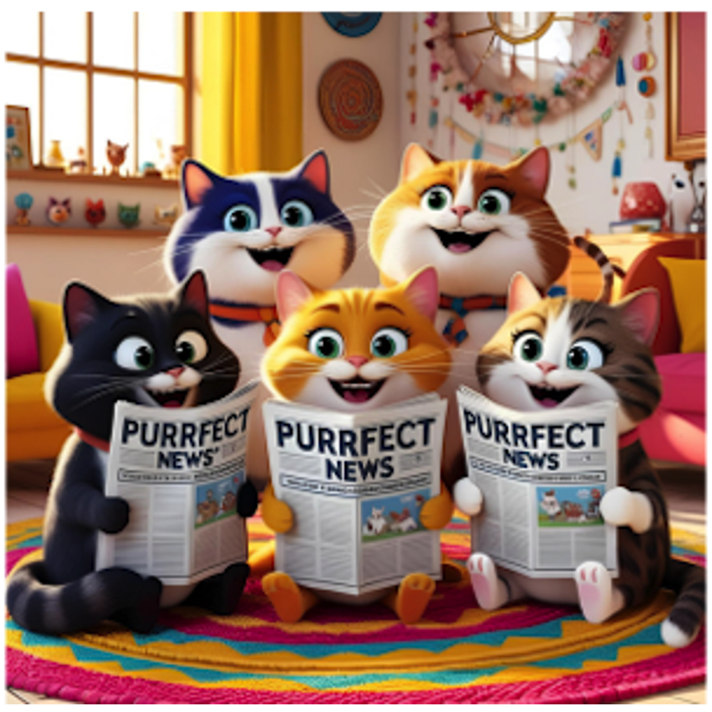 Illustration of cats reading for The Purrfect News